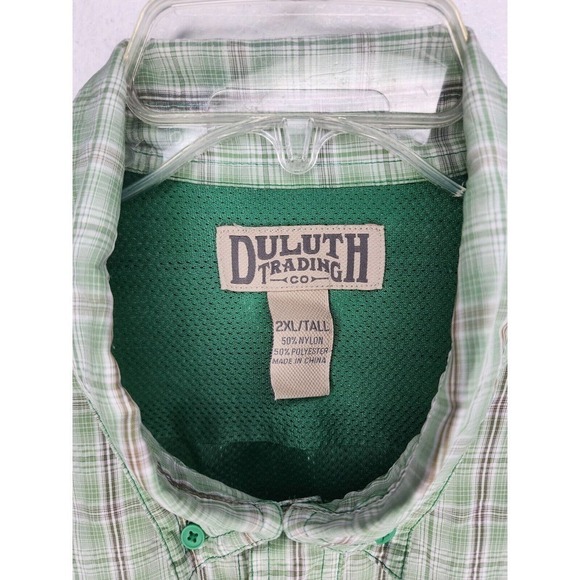 Duluth Trading Mens Green Plaid Long Sleeve Shirt Vented Fishing Hiking 2XL Tall - Picture 5 of 8